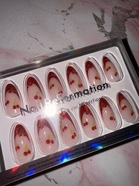 Nail Reformation Cherry Press-On Nails - Pink with Red Cherries